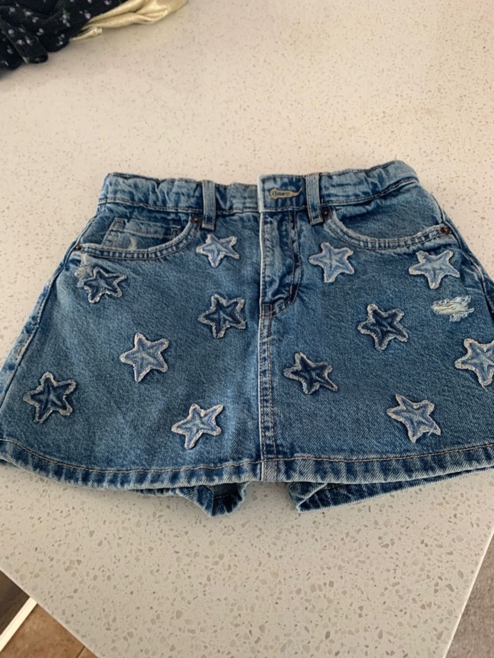 Zara Light Blue Denim Shorts with Star Appliqués